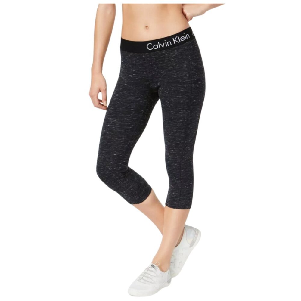 Calvin Klein Performance Logo Cropped Leggings Heather Black Grey Size Medium